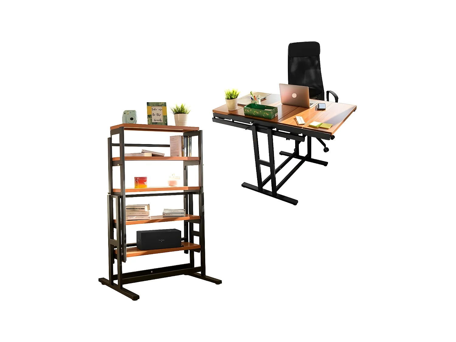 Etagère modulable (H125 x l78 x P62 cm) convertible en Table - style industriel