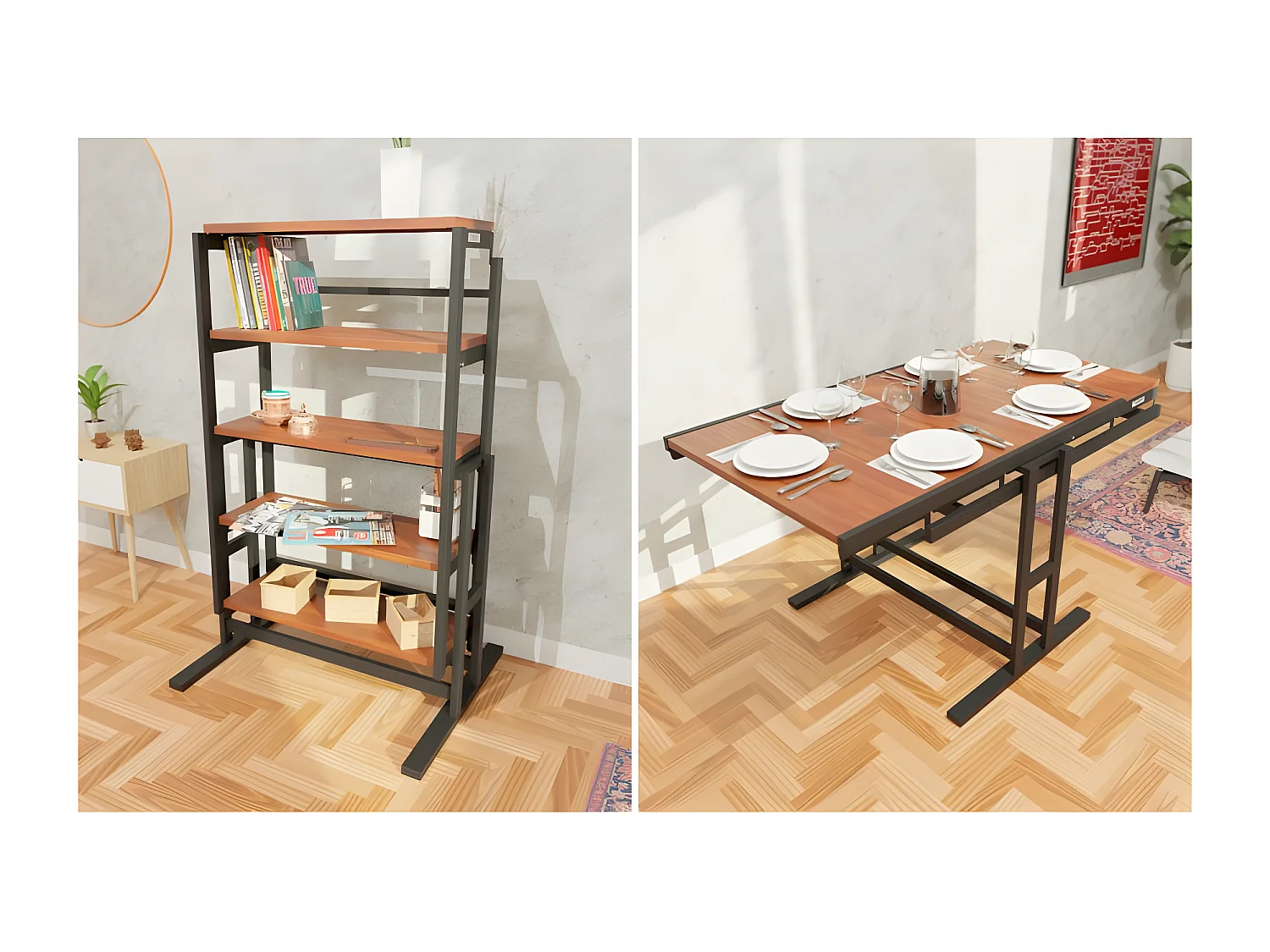 Etagère modulable (H125 x l78 x P62 cm) convertible en Table - style industriel