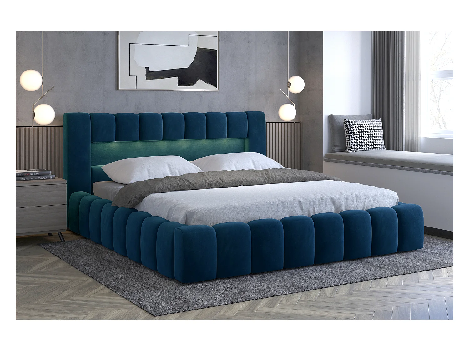 Lit Hero L (180x200)/Tissu/inclut Matelas/Bleu