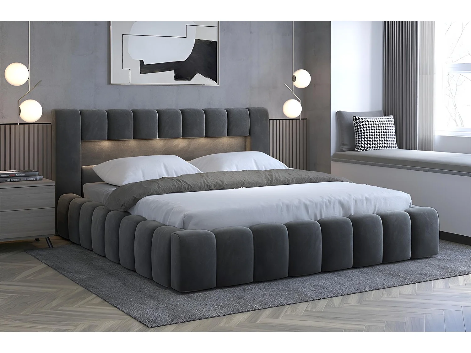 Bett Hero M (160x200)/Stoffbezug/inklusive Matratze/Anthrazit