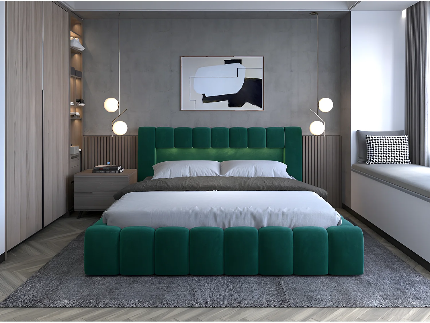 Lit Hero M (160x200)/Tissu/inclut Matelas/Vert