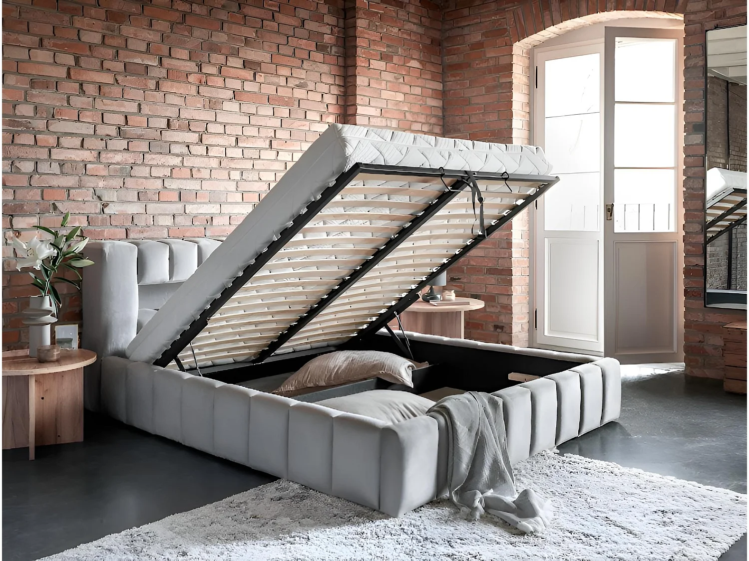 Lit Hero L (180x200)/Tissu/inclut Matelas/Gris