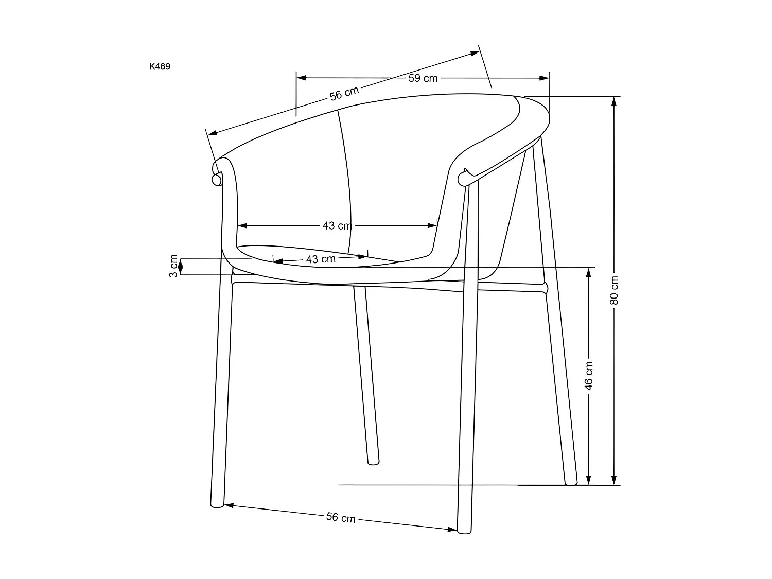 Chaise K489/Tissu/Gris
