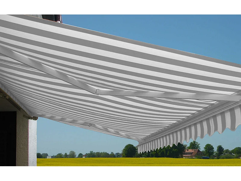 Kassetten-Markise H124 mit Volant, Acryl Grau/Weiß