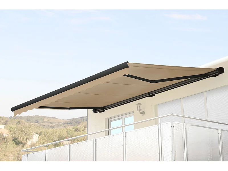 Kassetten-Markise H122 mit Volant, Polyester Creme, anthrazit