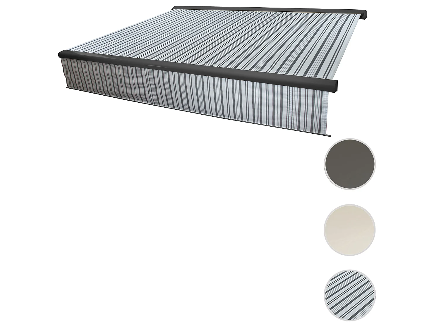 Kassetten-Markise H124 Volant ausfahrbar, Polyester Grau/Weiß, anthrazit
