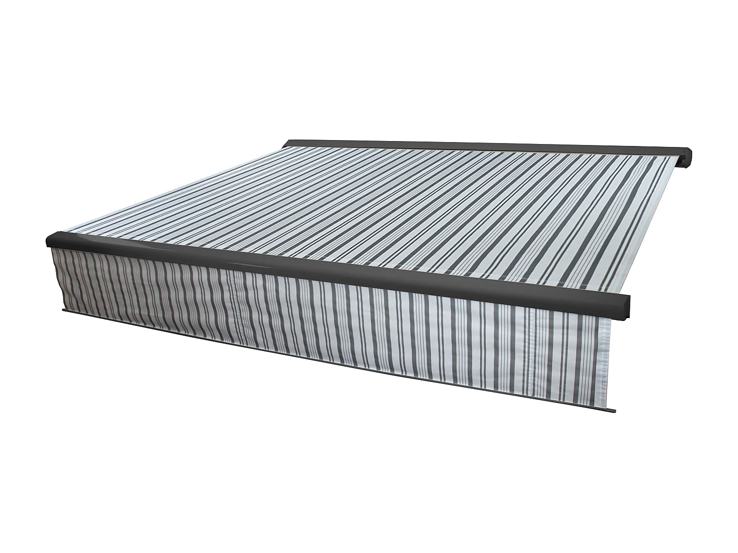 Kassetten-Markise H124 Volant ausfahrbar, Polyester Grau/Weiß, anthrazit