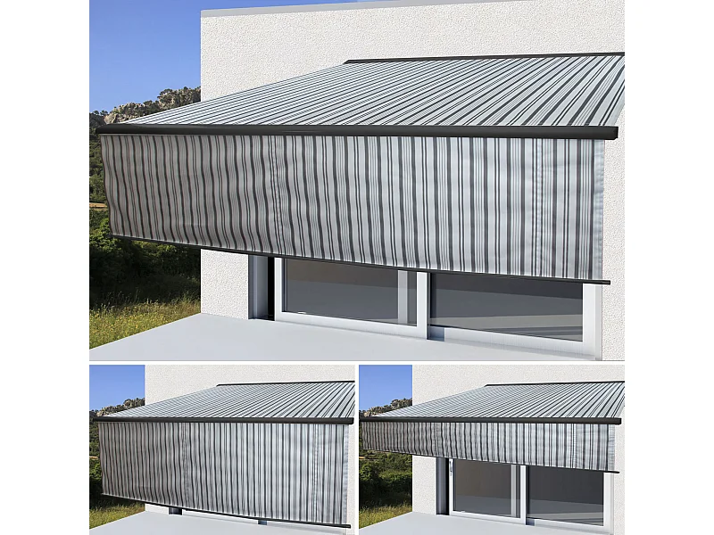 Kassetten-Markise H124 Volant ausfahrbar, Polyester Grau/Weiß, anthrazit