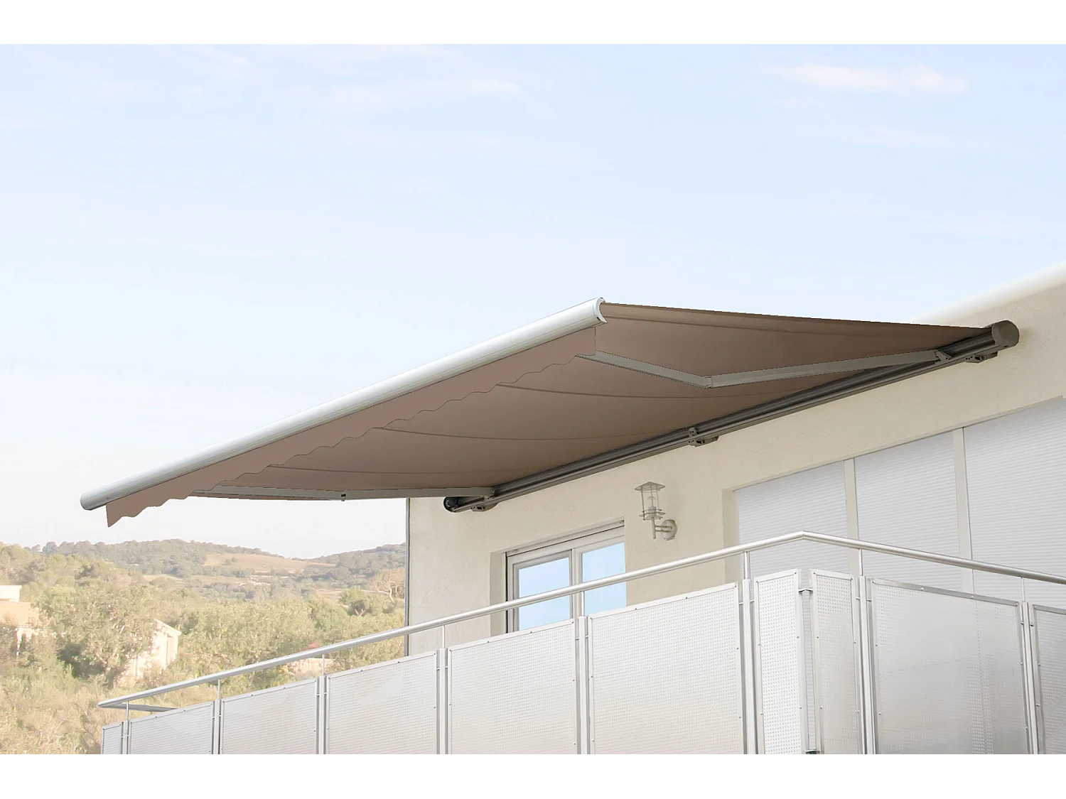 Kassetten-Markise H122 mit Volant, Polyester Sand