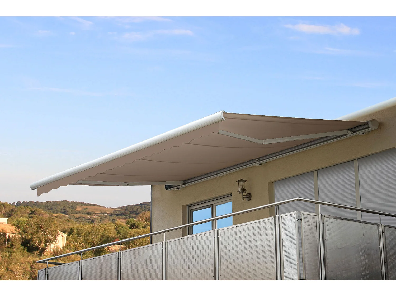 Kassetten-Markise H122 mit Volant, Polyester Sand