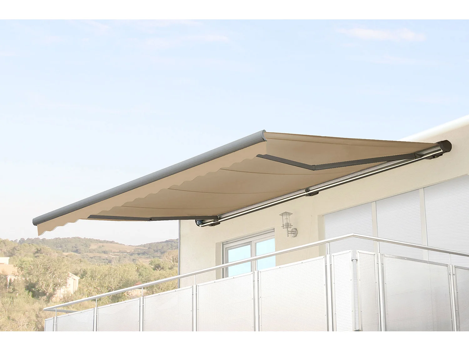 Kassetten-Markise H124 mit Volant, Polyester Creme, grau