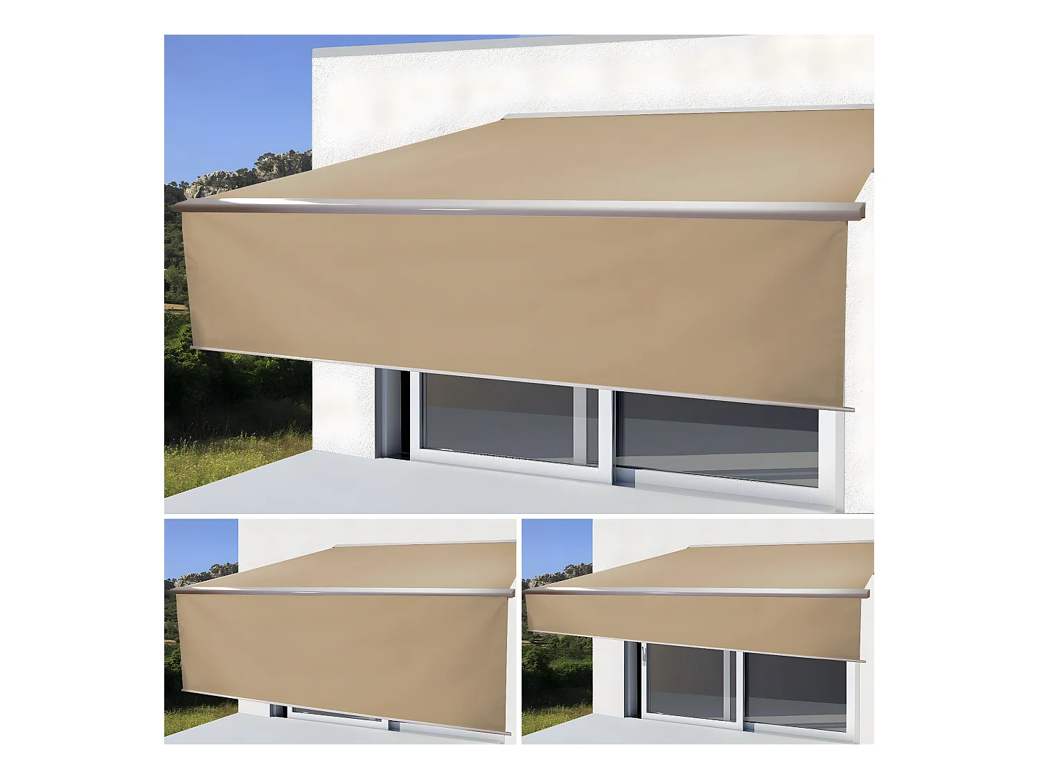 Kassetten-Markise H124 Volant ausfahrbar, Polyester Creme