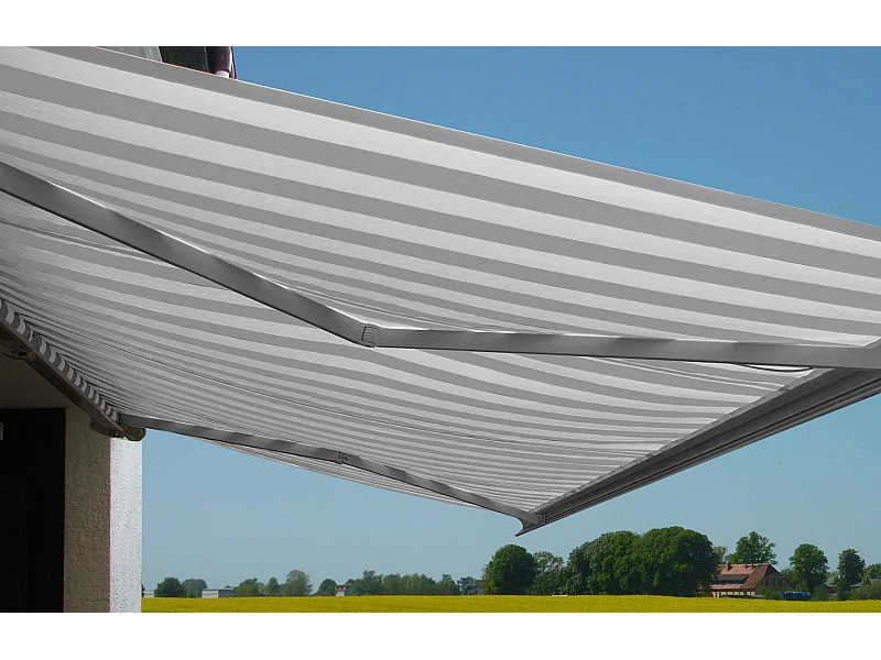 Elektrische Kassettenmarkise H122, Acryl Grau/Weiß, Rahmen grau