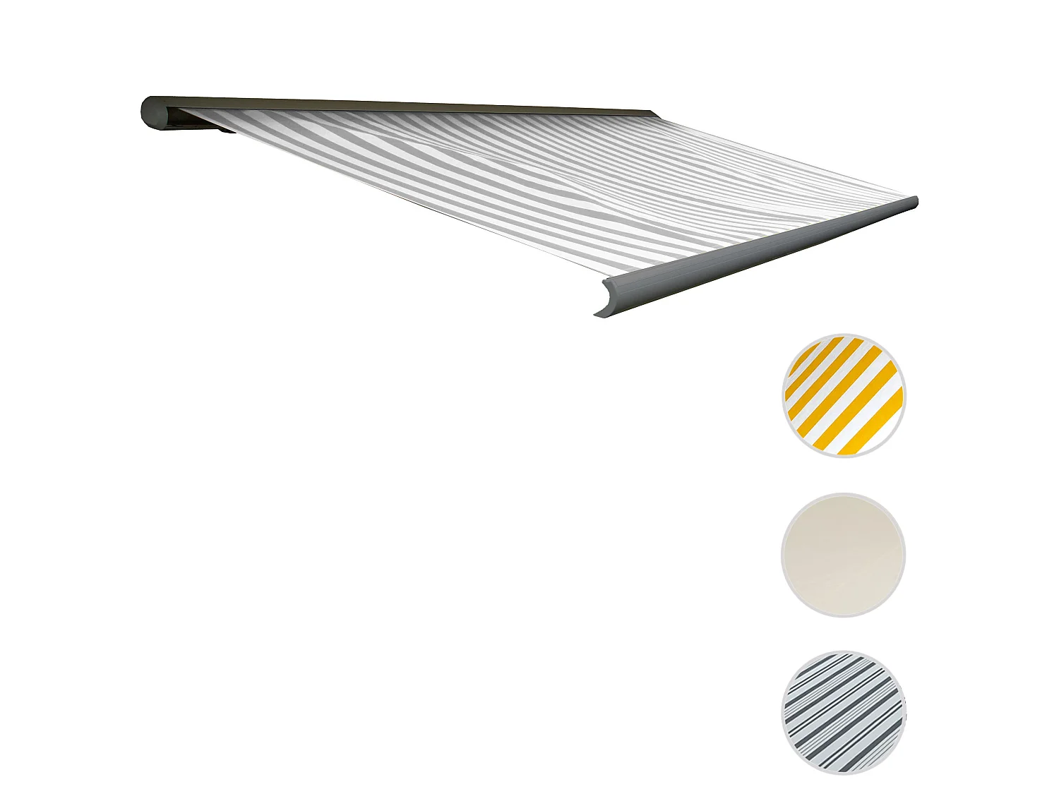 Elektrische Kassettenmarkise H122, Acryl Grau/Weiß, Rahmen grau