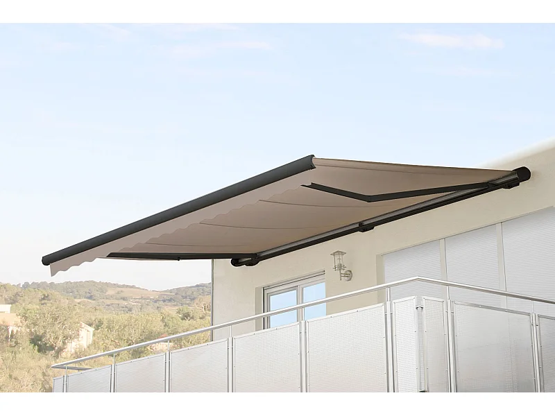 Kassetten-Markise H122 mit Volant, Polyester Sand, anthrazit