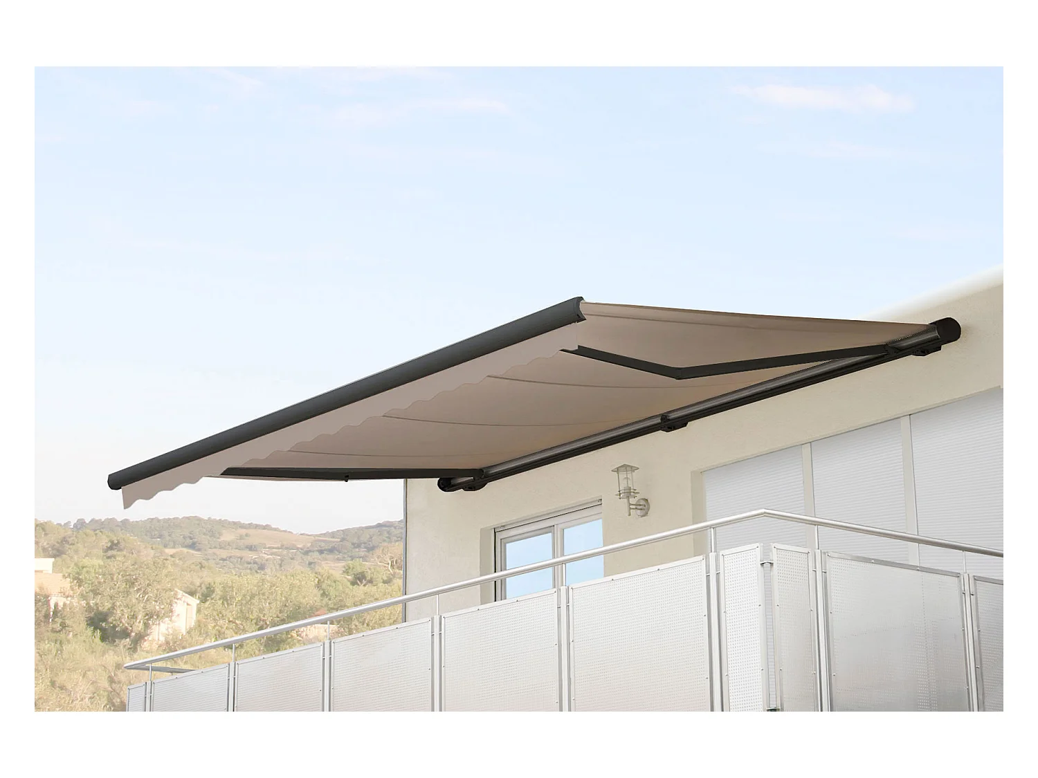 Kassetten-Markise H122 mit Volant, Polyester Sand, anthrazit