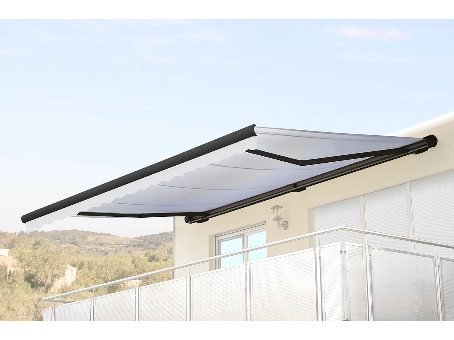 Kassetten-Markise H123 mit Volant, Acryl Creme, anthrazit