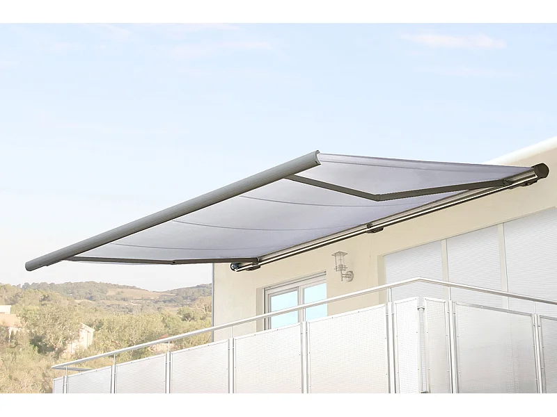 Elektrische Kassettenmarkise H122, Acryl Creme, Rahmen grau