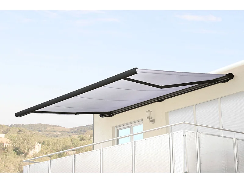 Elektrische Kassettenmarkise H123, Acryl Creme, Rahmen anthrazit