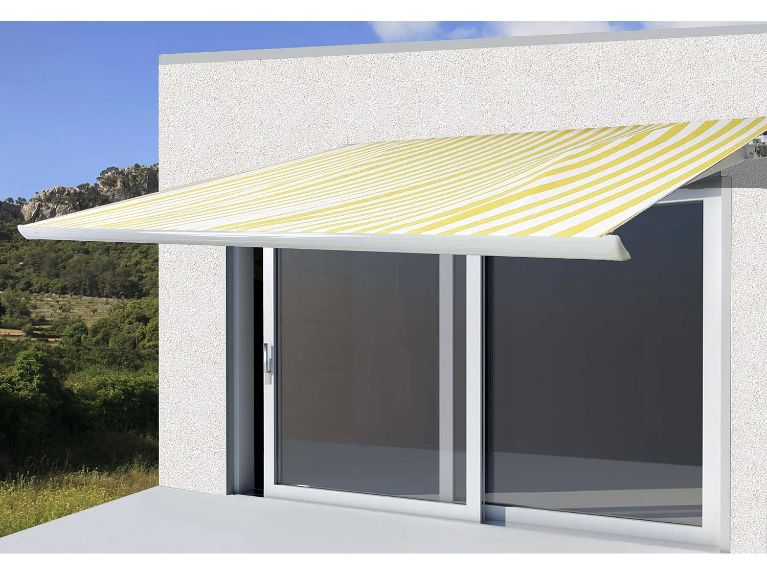 Elektrische Kassettenmarkise H122, Polyester Gelb/Weiß