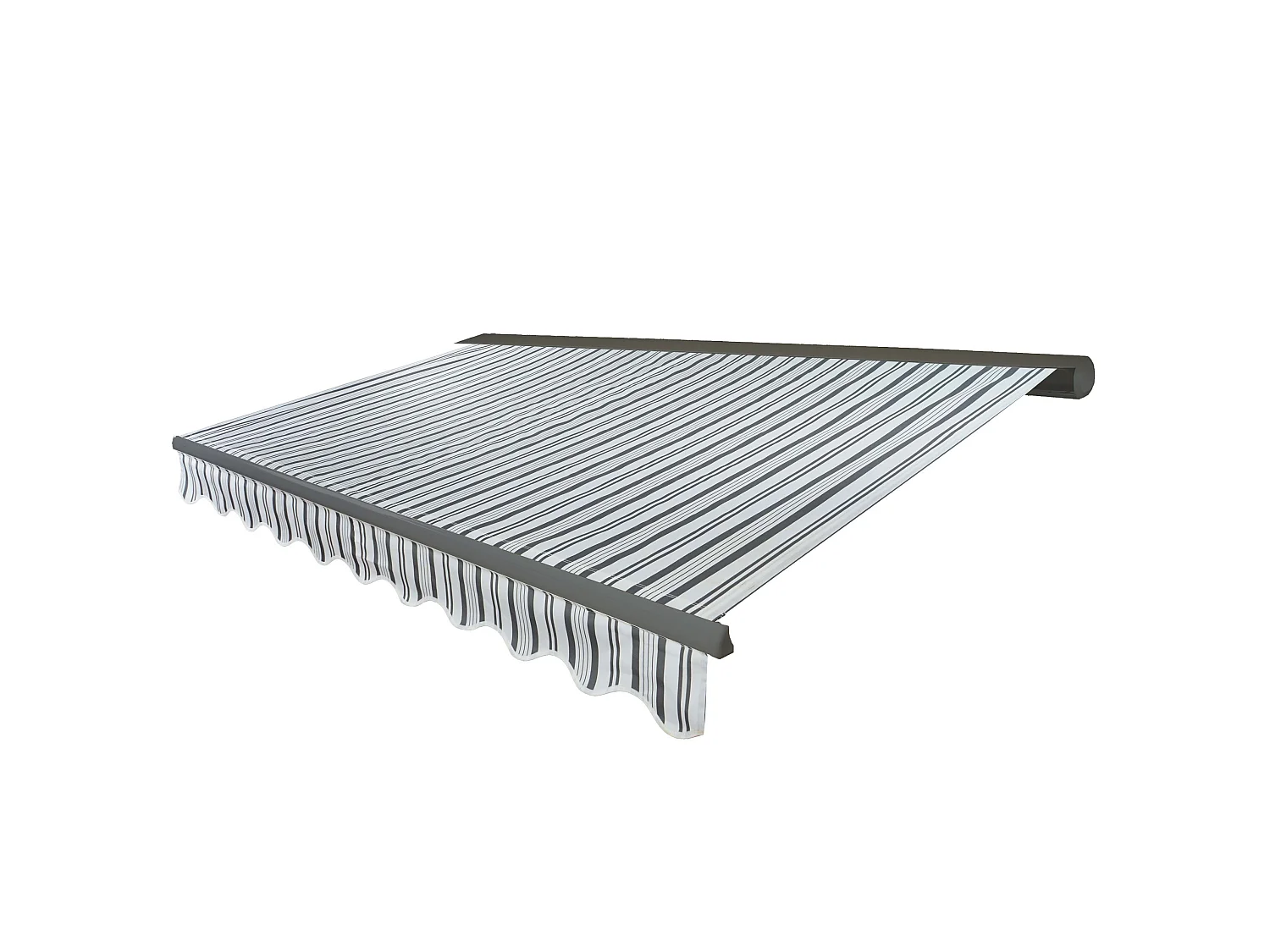 Kassetten-Markise H122 mit Volant, Polyester Grau/Weiß, grau