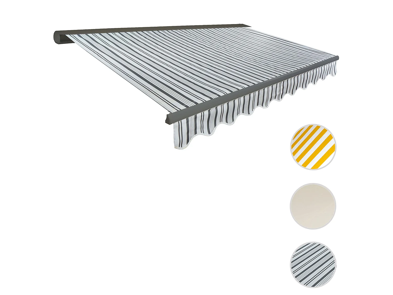 Kassetten-Markise H122 mit Volant, Polyester Grau/Weiß, grau