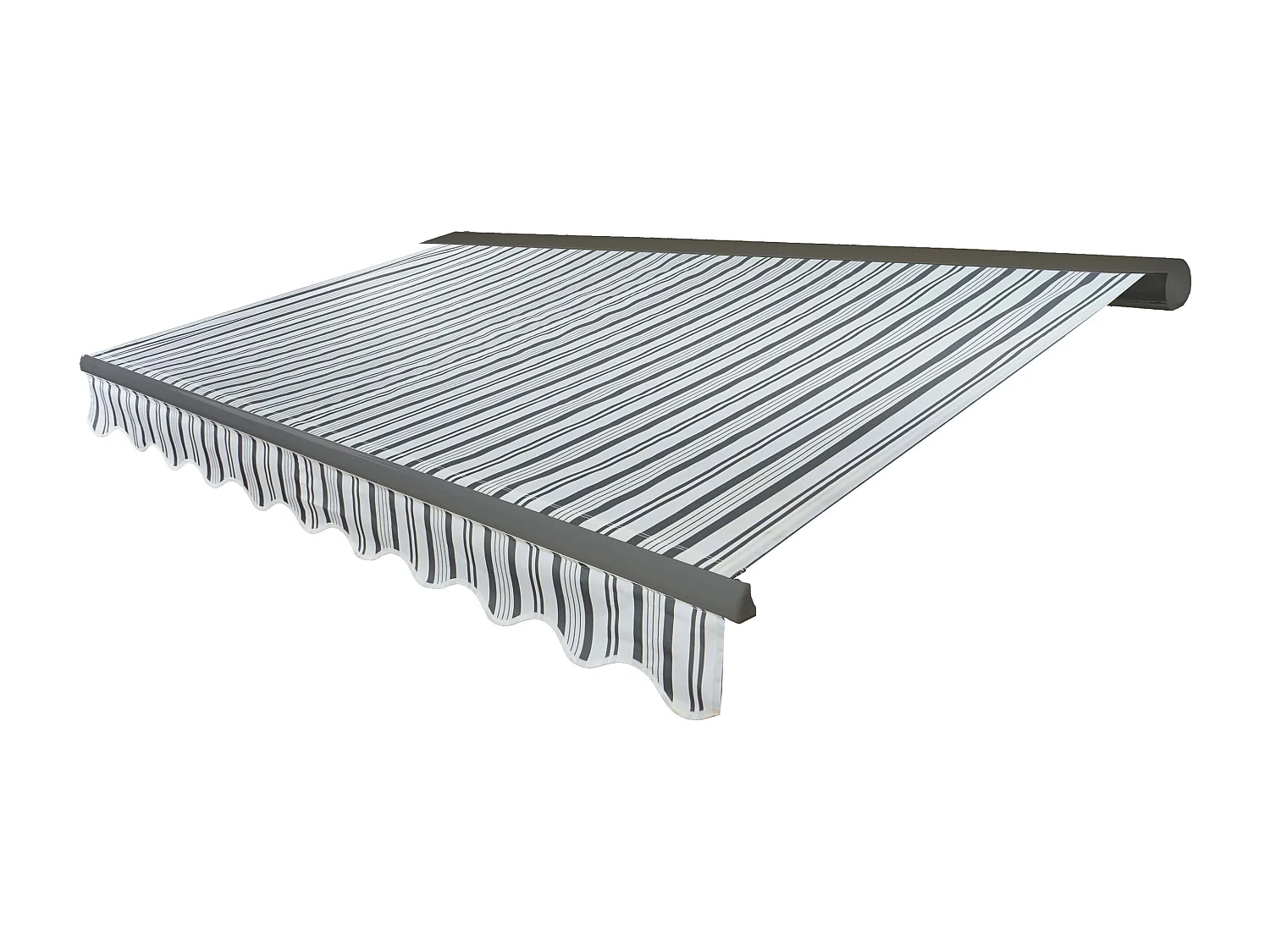 Kassetten-Markise H122 mit Volant, Polyester Grau/Weiß, grau