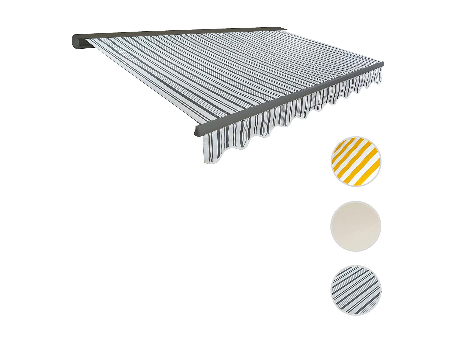 Kassetten-Markise H122 mit Volant, Polyester Grau/Weiß, grau