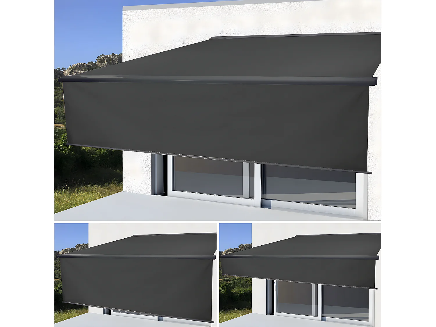 Kassetten-Markise H124 Volant ausfahrbar, Polyester anthrazit, anthrazit