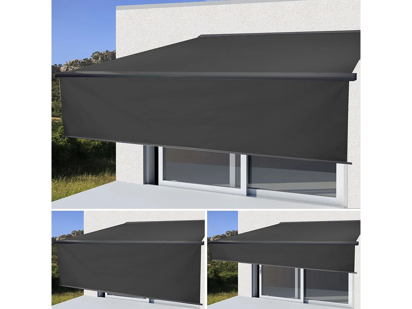 Kassetten-Markise H124 Volant ausfahrbar, Polyester anthrazit, anthrazit