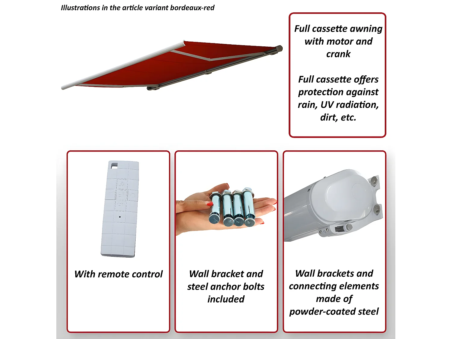 Elektrisch cassettescherm H122,  polyester bordeaux-rood