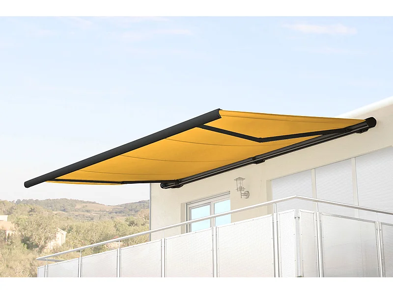 Elektrische Kassettenmarkise H124, Polyester gelb, Rahmen anthrazit