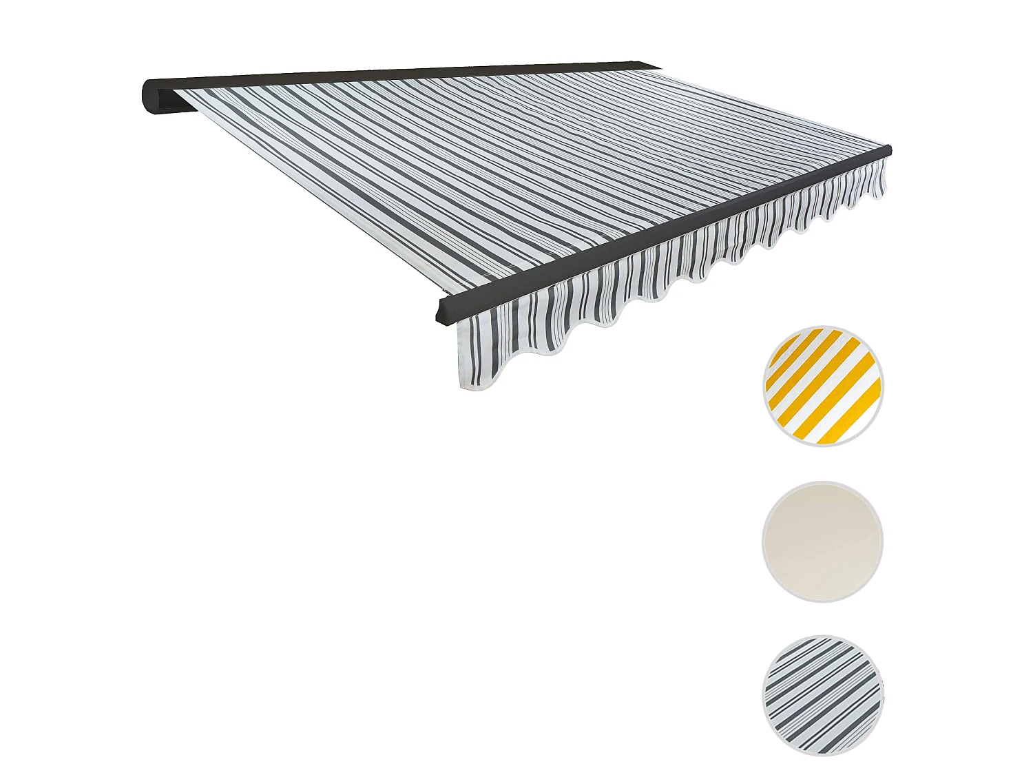 Kassetten-Markise H122 mit Volant, Polyester Grau/Weiß, anthrazit
