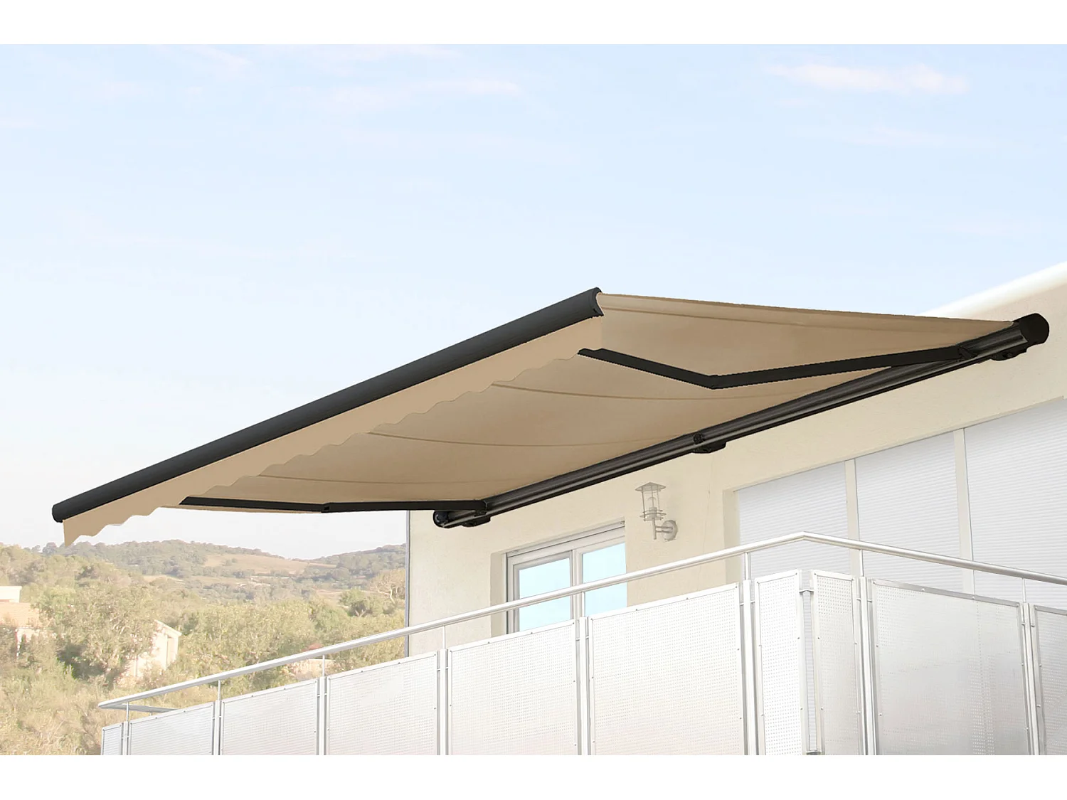 Kassetten-Markise H123 mit Volant, Polyester Creme, anthrazit