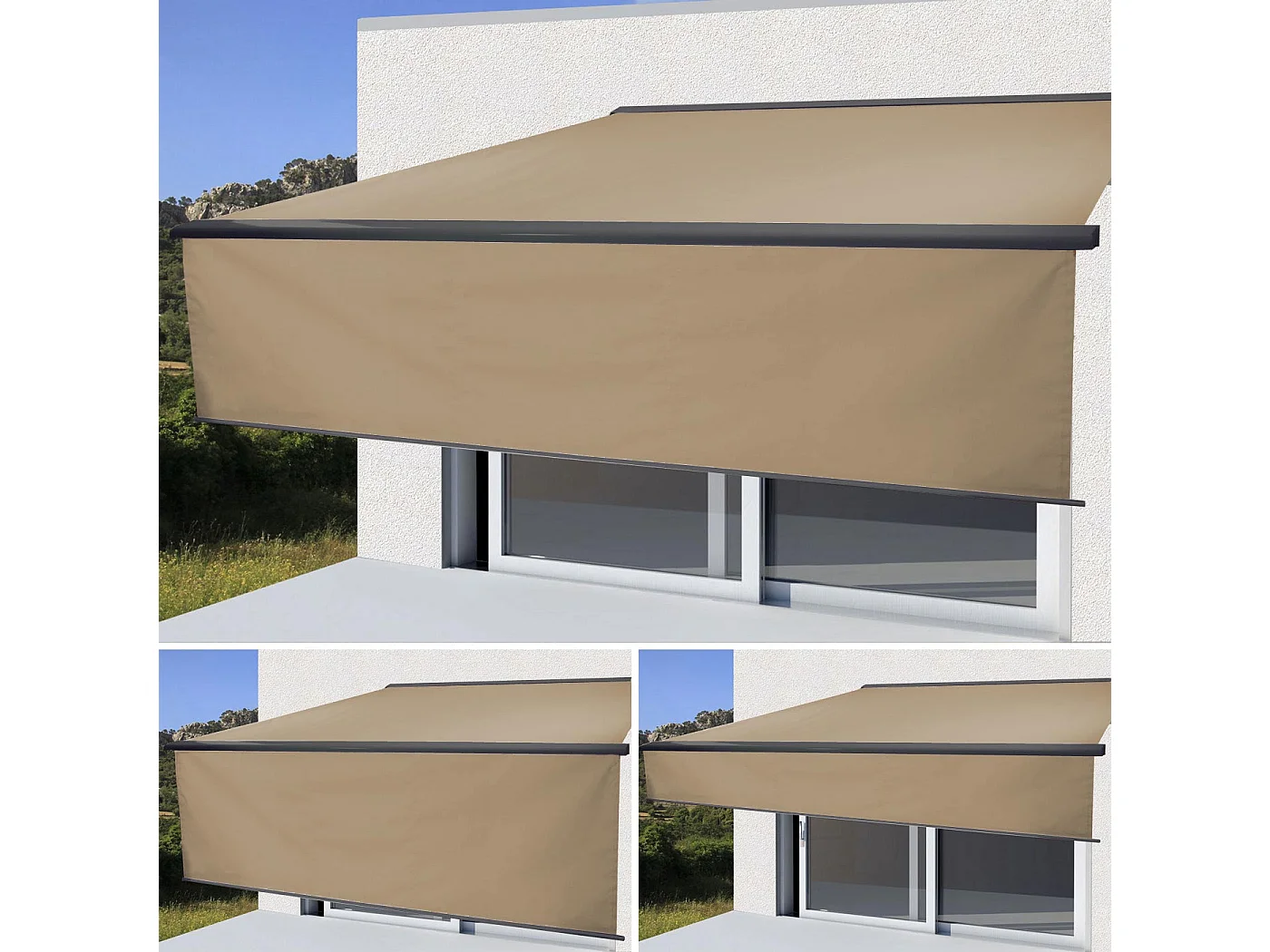 Kassetten-Markise H124 Volant ausfahrbar, Polyester Creme, anthrazit