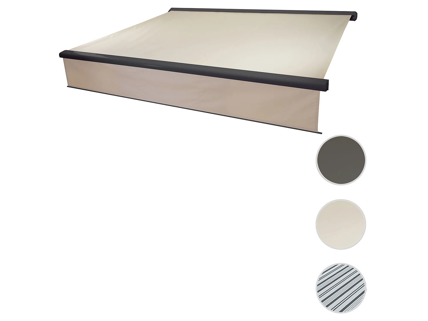 Kassetten-Markise H124 Volant ausfahrbar, Polyester Creme, anthrazit