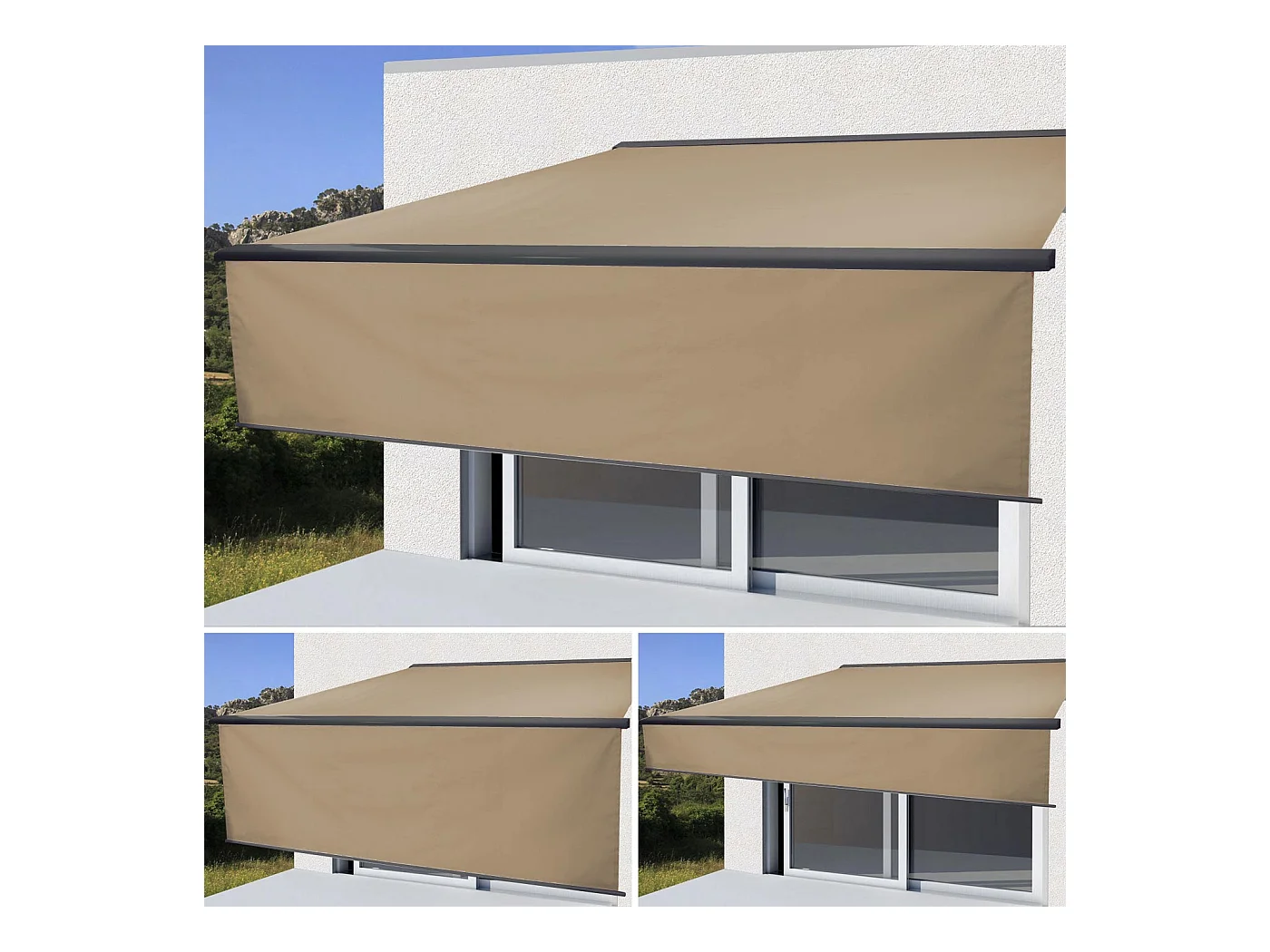 Kassetten-Markise H124 Volant ausfahrbar, Polyester Creme, anthrazit