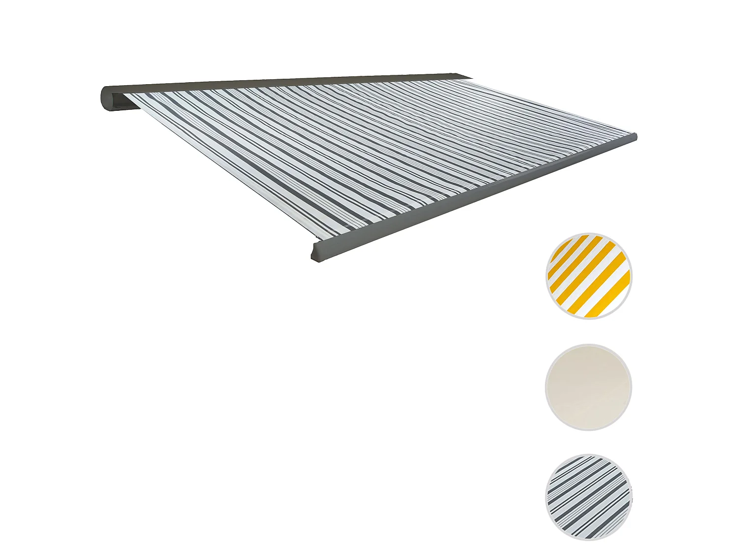 Elektrische Kassettenmarkise H122, Polyester Grau/Weiß, Rahmen grau