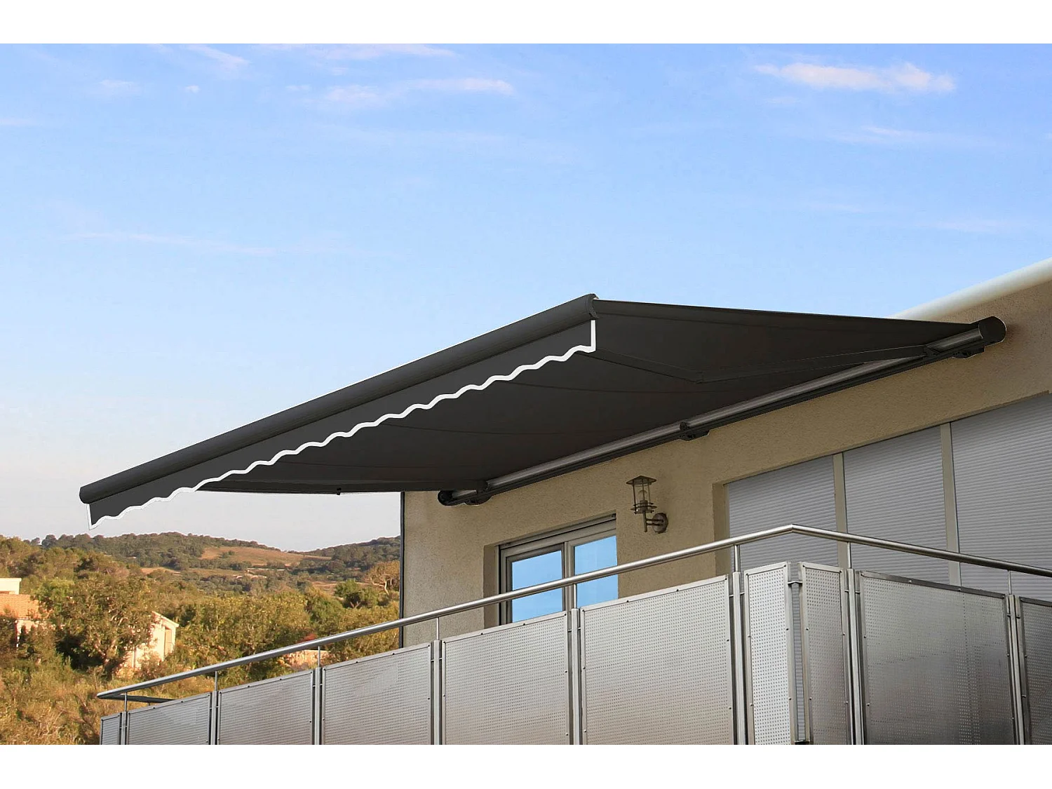 Kassetten-Markise H122 mit Volant, Polyester anthrazit, anthrazit