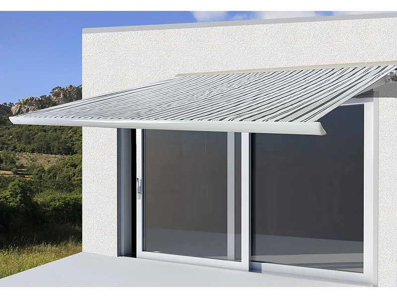 Elektrische Kassettenmarkise H122, Polyester Grau/Weiß