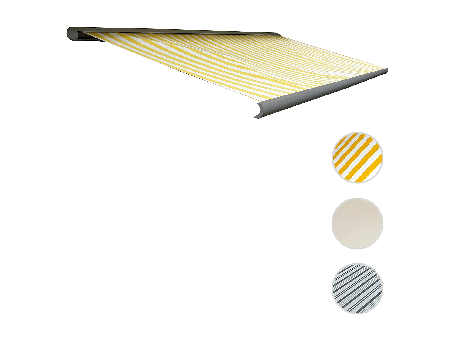 Elektrische Kassettenmarkise H122, Polyester Gelb/Weiß, Rahmen grau