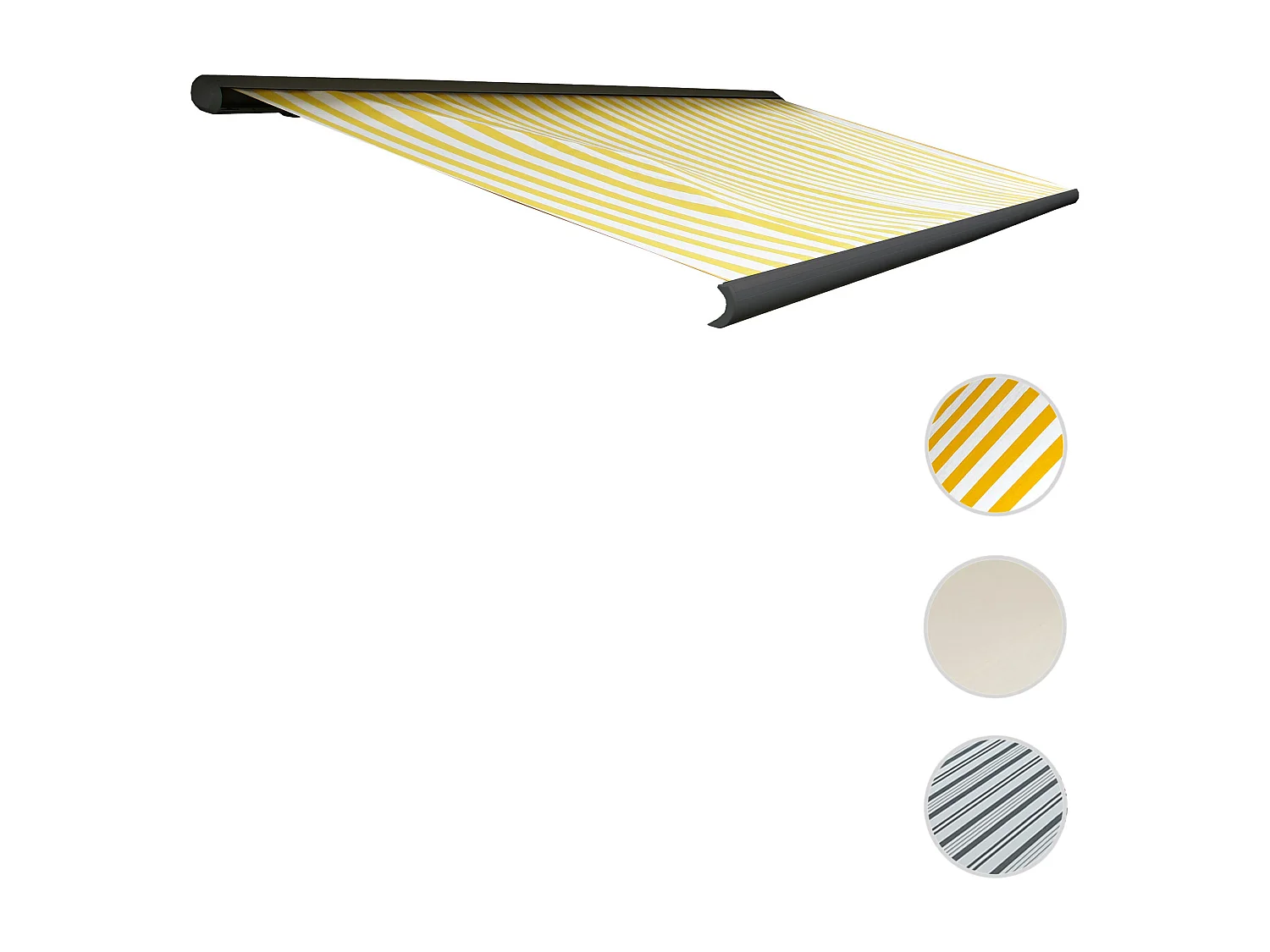 Elektrische Kassettenmarkise H122, Polyester Gelb/Weiß, Rahmen anthrazit
