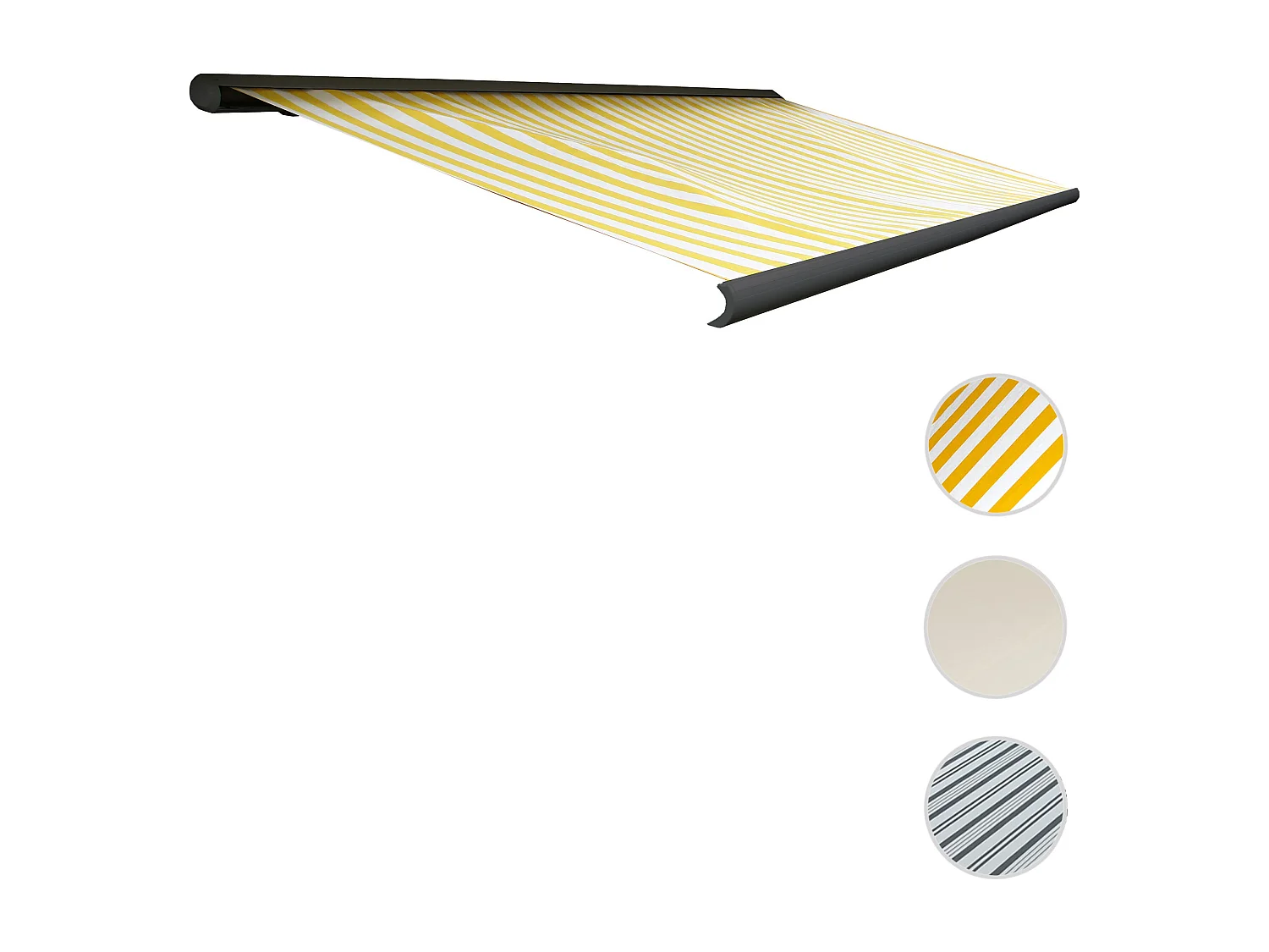 Elektrische Kassettenmarkise H122, Polyester Gelb/Weiß, Rahmen anthrazit