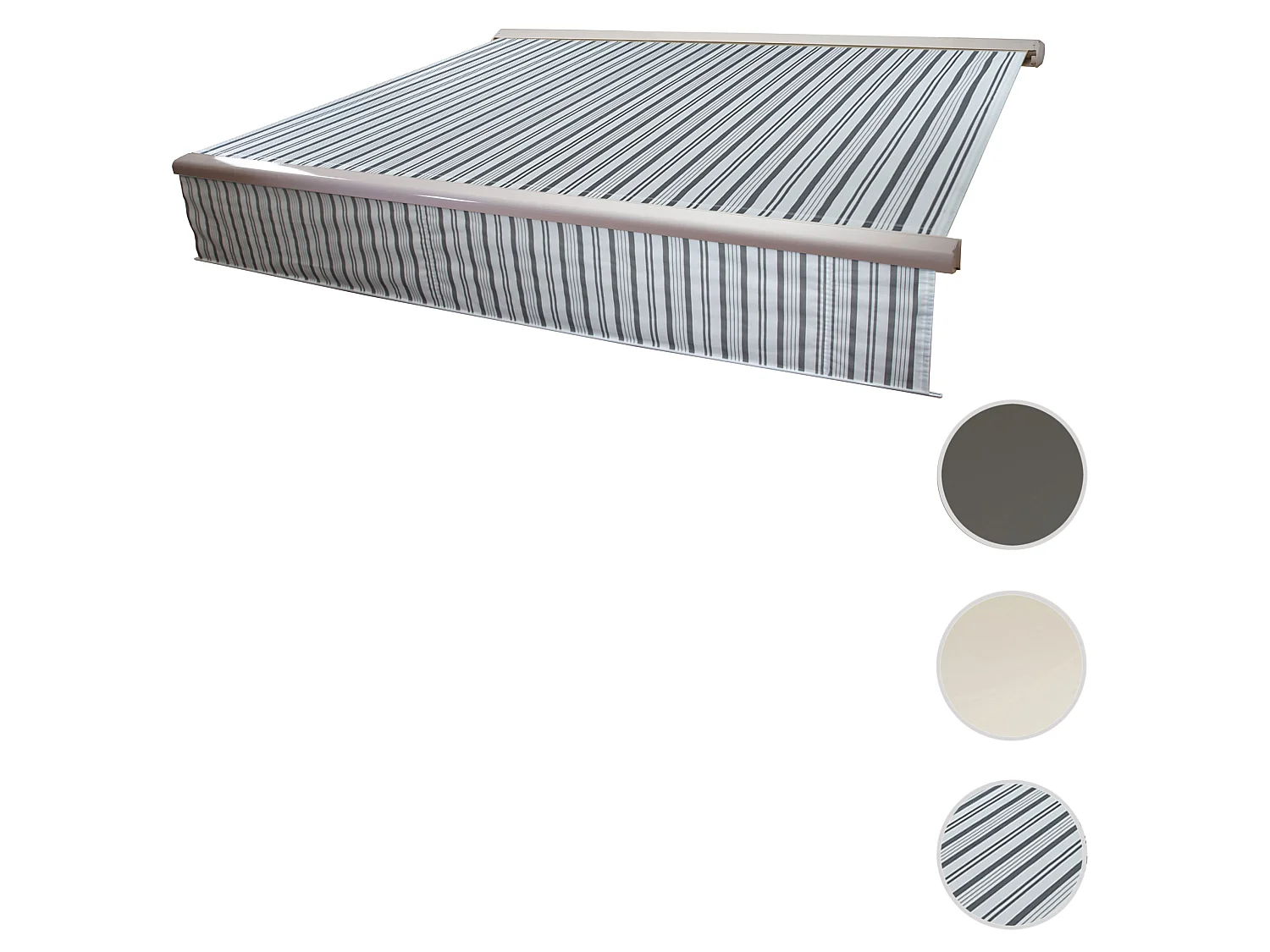 Kassetten-Markise H124 Volant ausfahrbar, Polyester Grau/Weiß
