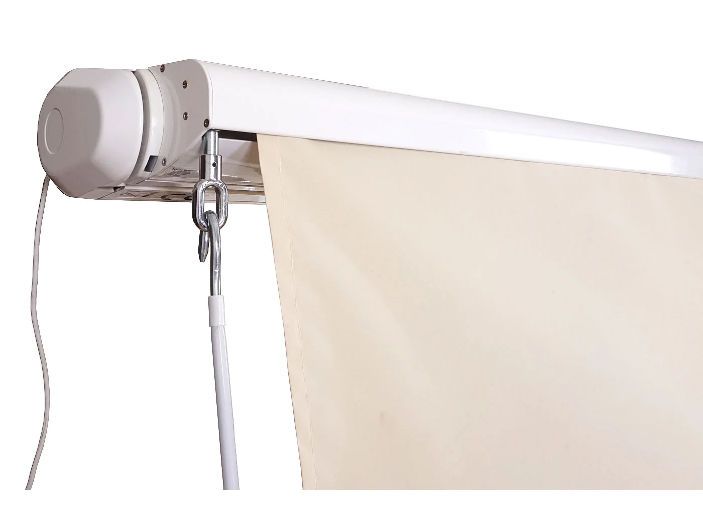 Kassetten-Markise H124 Volant ausfahrbar, Polyester Grau/Weiß