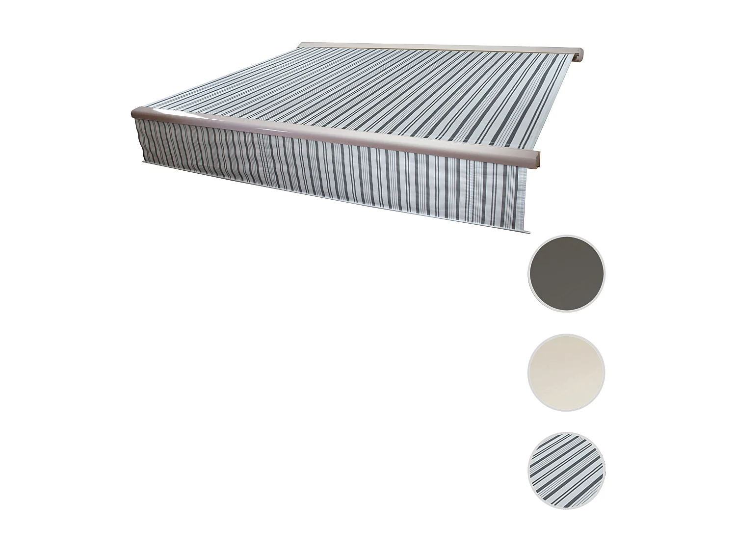 Kassetten-Markise H124 Volant ausfahrbar, Polyester Grau/Weiß