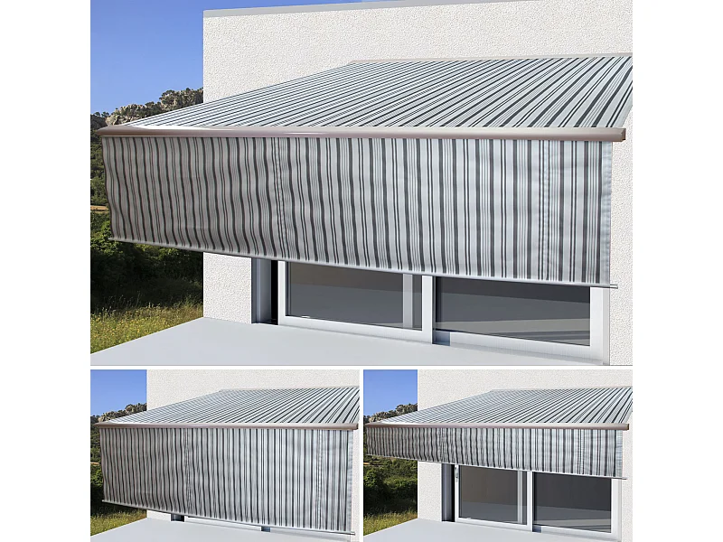 Kassetten-Markise H124 Volant ausfahrbar, Polyester Grau/Weiß