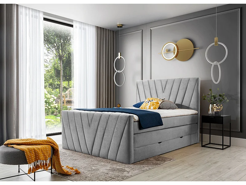 Letto Boxspring Twister L-180x200/Tessuto-Grigio