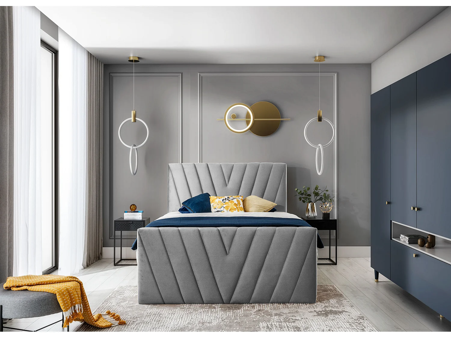 Lit Boxspring Twister L-180x200/Tissu-Gris