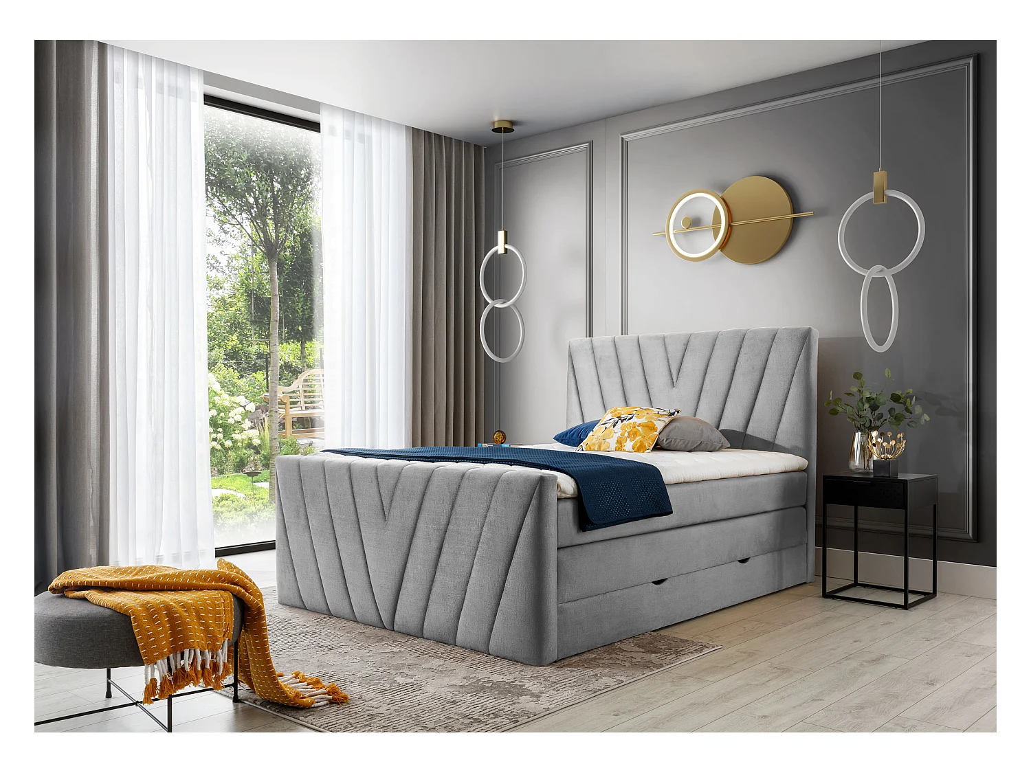Letto Boxspring Twister L-180x200/Tessuto-Grigio